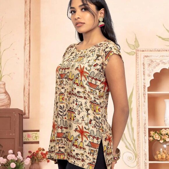 Chic Cream Printed Short Top for Any Occasion | Muvvas Boutique - Picture 3 of 5